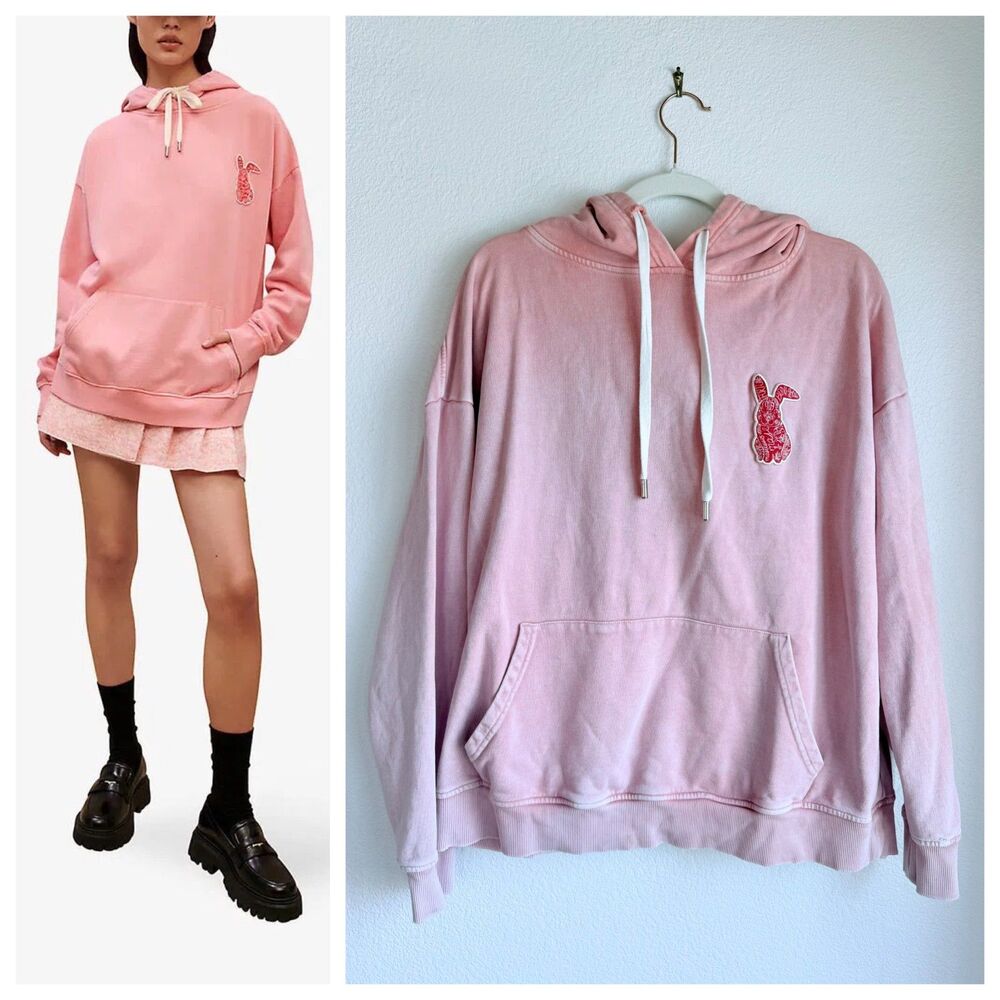 VGUC Maje Totola Rabbit-Patch Oversized Pocket Hoody in Pink & Red Size 2 (US M)